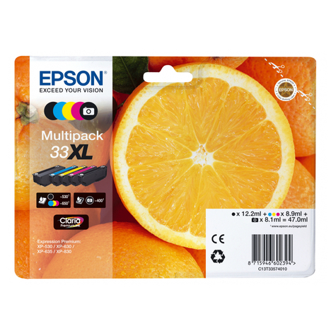 Epson oranges multipack 5-colours 33xl claria premium ink - original - dye-based ink / pigment-based ink - noir - cyan - magenta - photo noire - jaune - epson - - expression premium xp-900 - expression premium xp-830 - expression premium xp-645 - expressi