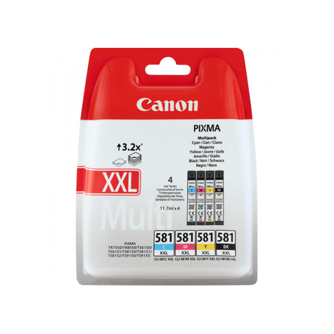 Canon Cli-581xxl Multipack - Originale - Inchiostro A Base Di Pigmenti - Nero - Ciano - Magenta - Giallo - Canon - Pixma Ts8152 Pixma Ts8150 Pixma Ts6150 Pixma Ts8151 Pixma Ts6151 Pixma Ts9150 Pixma Ts9155 Pixma... 11,7 Ml