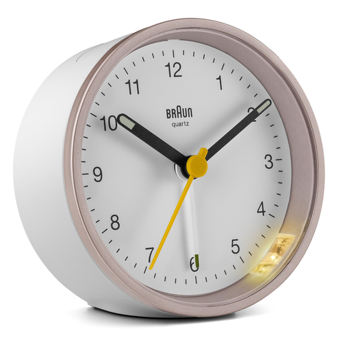 Braun Quartz Alarm Clock Bc12pw Rosa/Bianco - Orologio Al Quarzo Da Parete - Rotondo - Rosa - Bianco - Analogico - Giallo - Batteria/Accumulatore