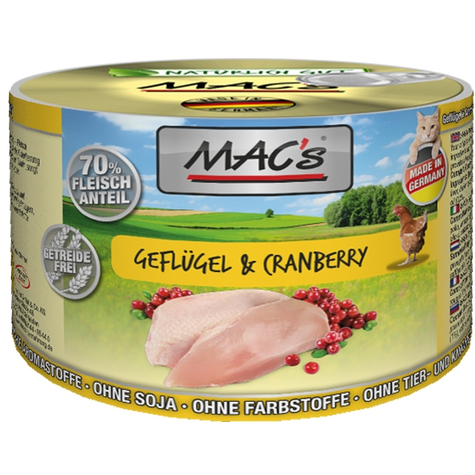 Mac´s, volaille pour chat macs + canneberge 200gd