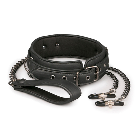 Bondage : Leather Collar With Nipple Chains