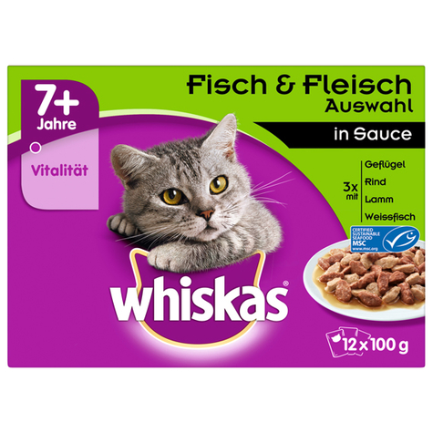 Whiskas pb mp 7+ sélection viande et poisson 12x100g