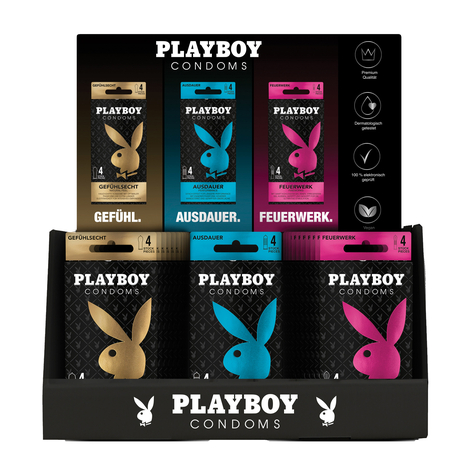 Playboy Condoms 4er-Pack.-Thekendisplay (30 Stk. Inhalt)