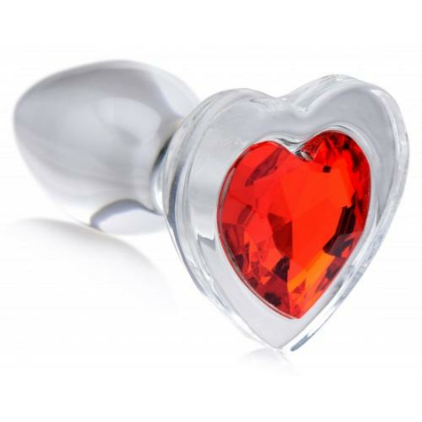 Plug anal en verre red heart avec pierre à bijoux-petit