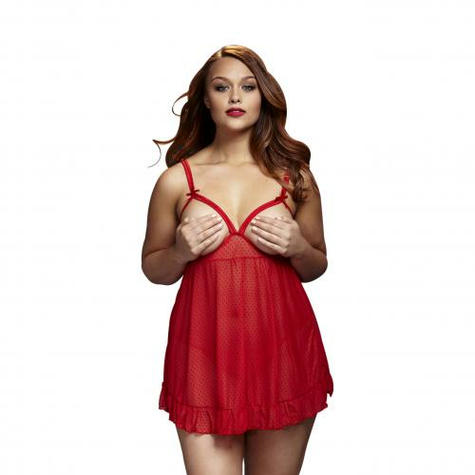 Baci See Through Babydoll With Open Cups For Curves Red