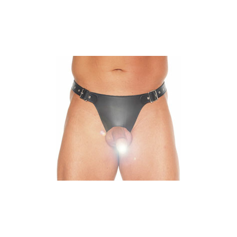 Herren Slip : Double Leather Brief With Penis Hold And Dildo