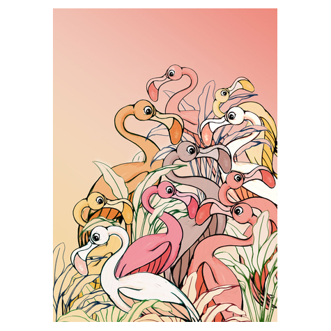 Vlies Fototapete - Flamingos And Lillys - Größe 200 X 280 Cm