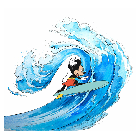 Non-Woven Wallpaper - Mickey Surfing - Size 300 X 280 Cm