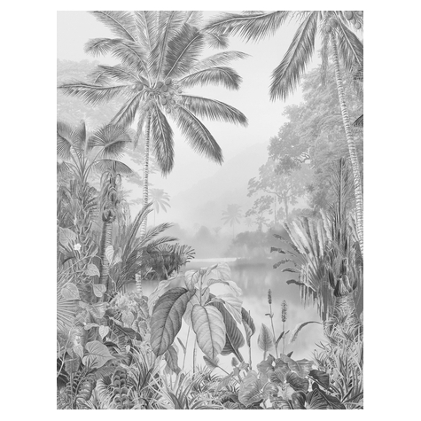 Non-Woven Wallpaper - Lac Tropical Black & White - Size 200 X 270 Cm